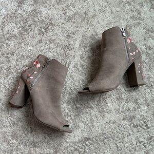 Candie’s Floral Suede Peep Toe Booties